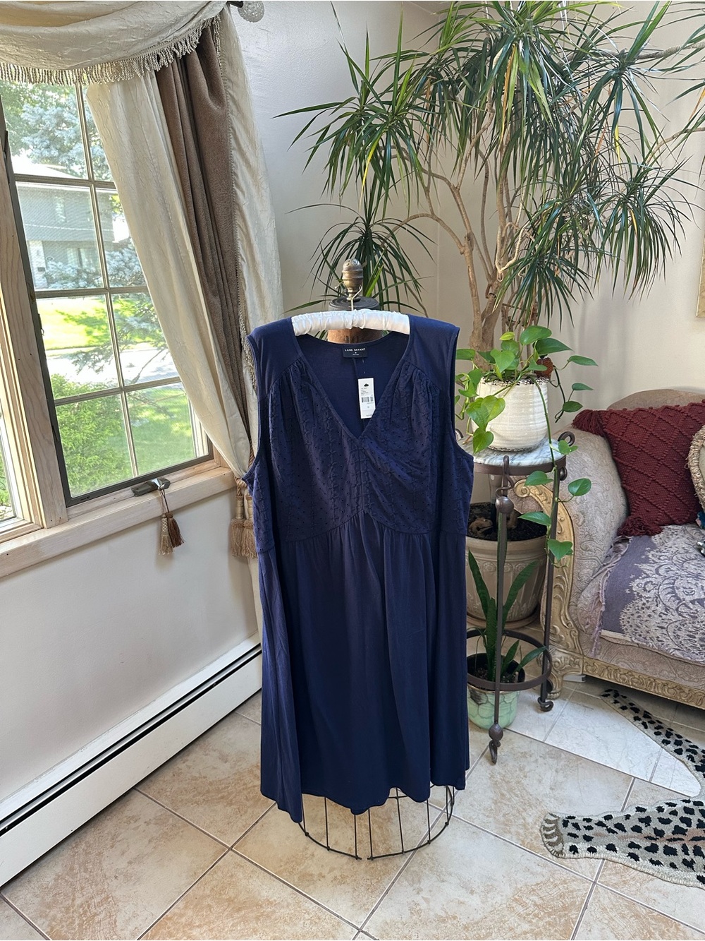 Lane Bryant Navy Lace-Trim Cotton Midi Dress. Great Transitional Piece